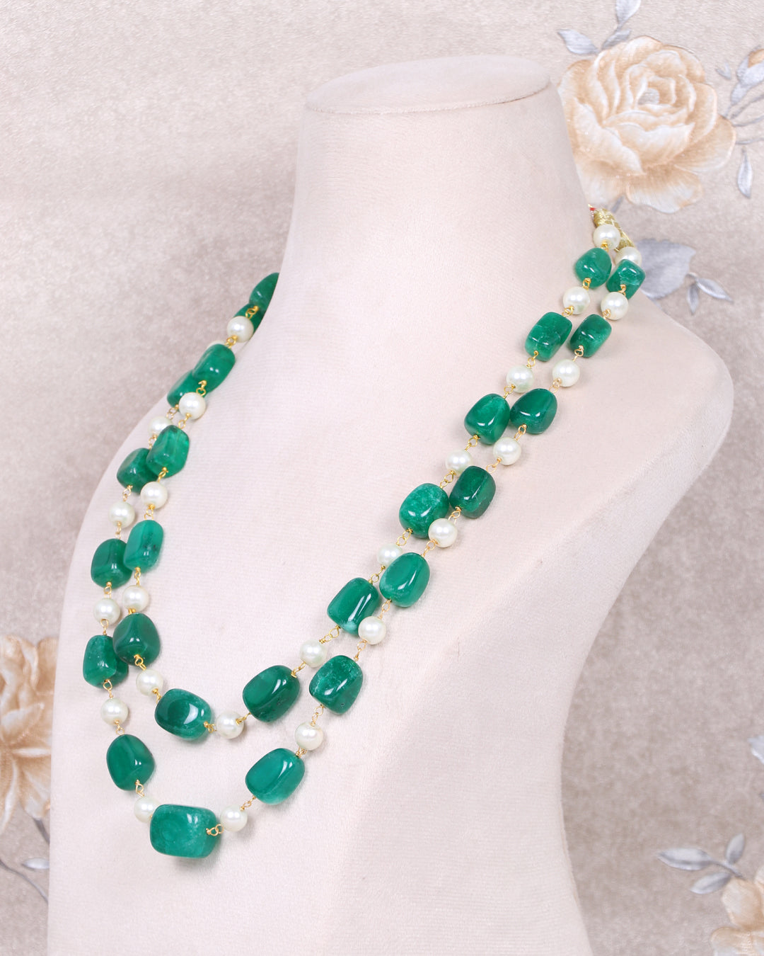 Natural Green Quartz & Pearl Gemstone Beads Necklace Jewelry