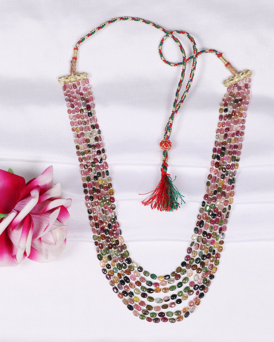 Natural Multi Tourmaline Gemstone Oval Beads Necklace Jewelry