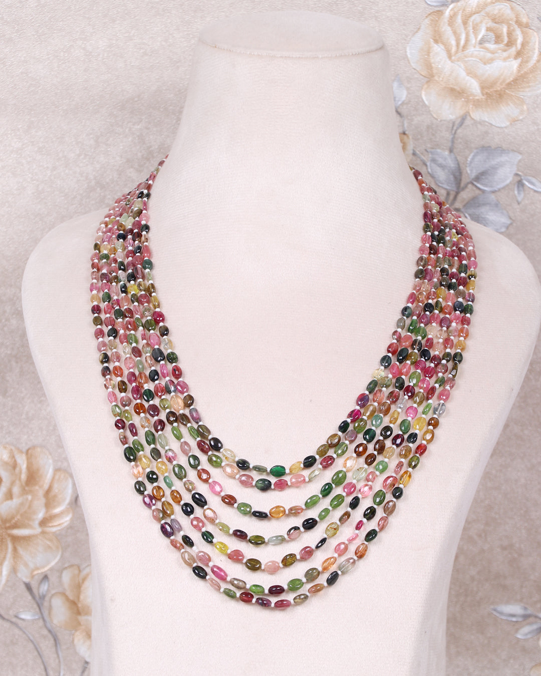 Natural Multi Tourmaline Gemstone Oval Beads Necklace Jewelry