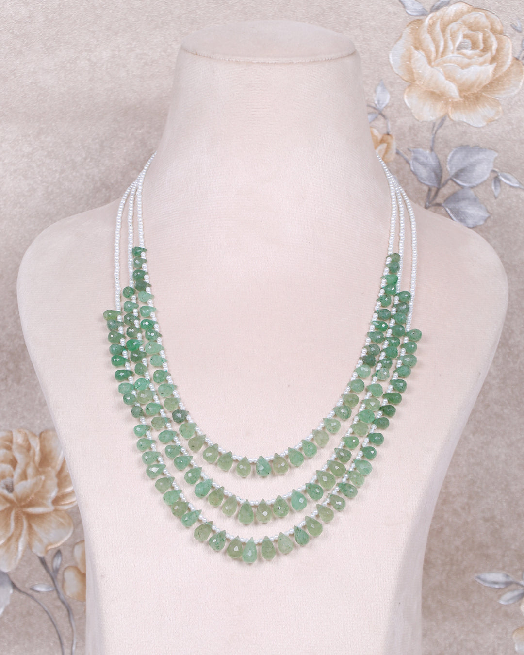 Natural Green Quartz & Pearl gemstone Pear Beads necklace Jewelry