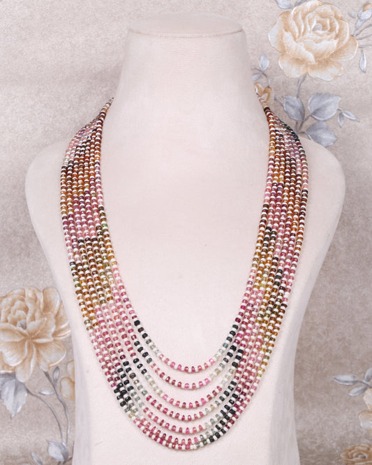 Natural Multi Tourmaline & Pearl Gemstone faceted Beads Necklace Jewelry