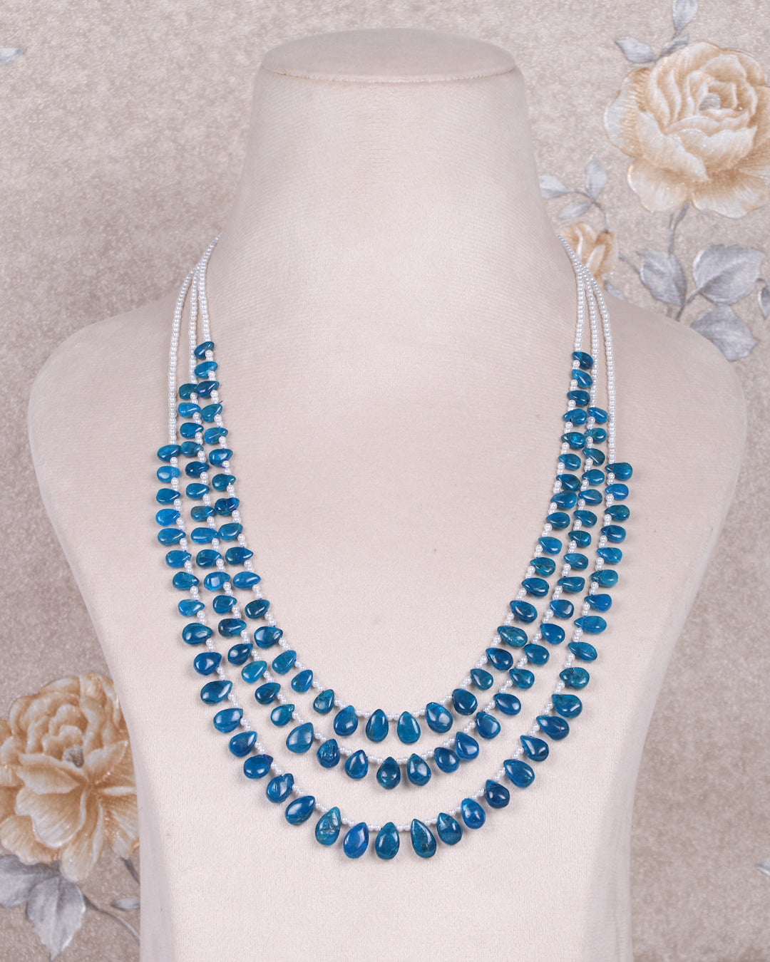 Natural Neon Apatite & Pearl Gemstone Pear Beads Necklace Jewelry