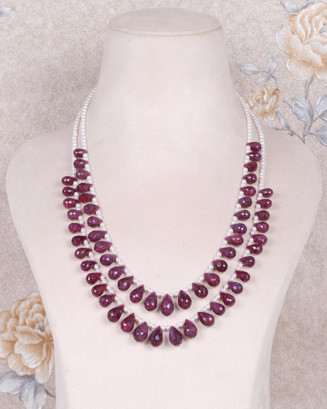 Natural Ruby & Pearl Gemstone Pear Beads Necklace Jewelry
