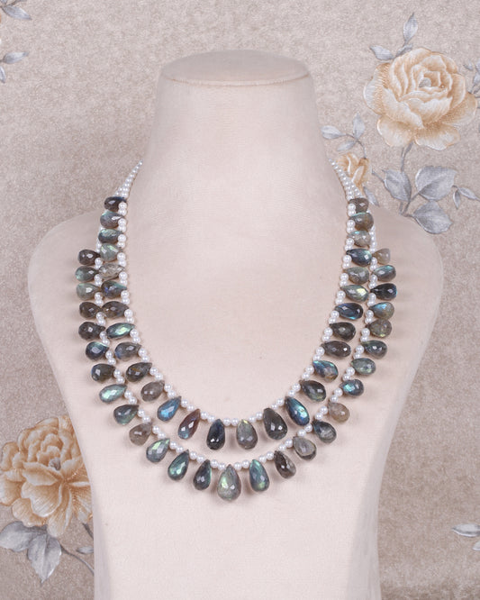 Natural Labradorite & Pearl Gemstone Pear Beads Necklace Jewelry