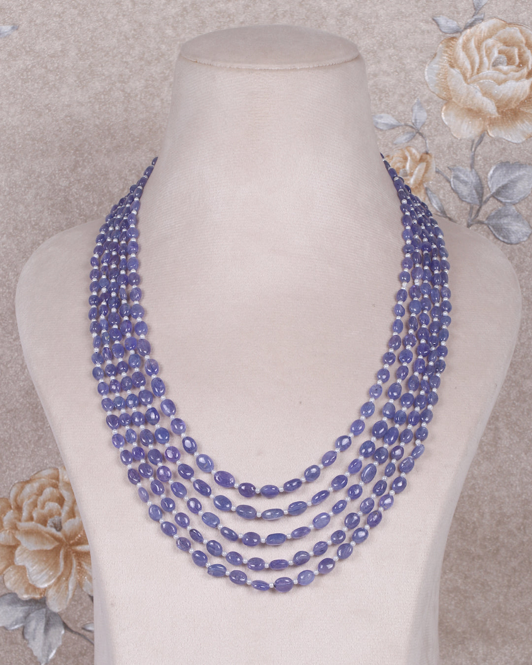 Natural Tanzanite & Pearl Gemstone Oval Beads Necklace Jewelry