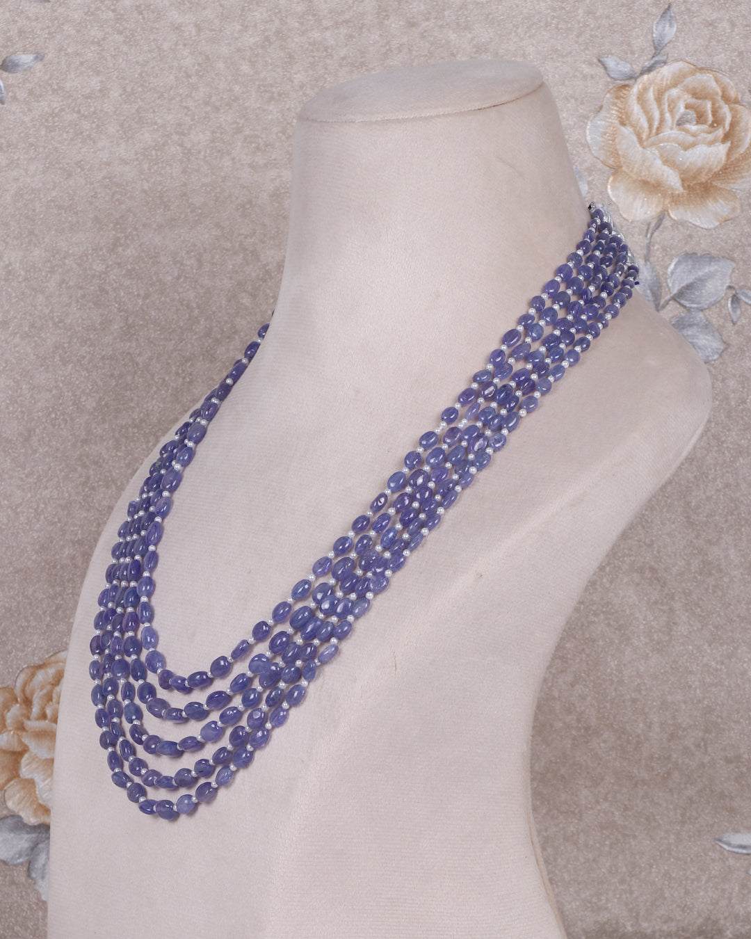 Natural Tanzanite & Pearl Gemstone Oval Beads Necklace Jewelry