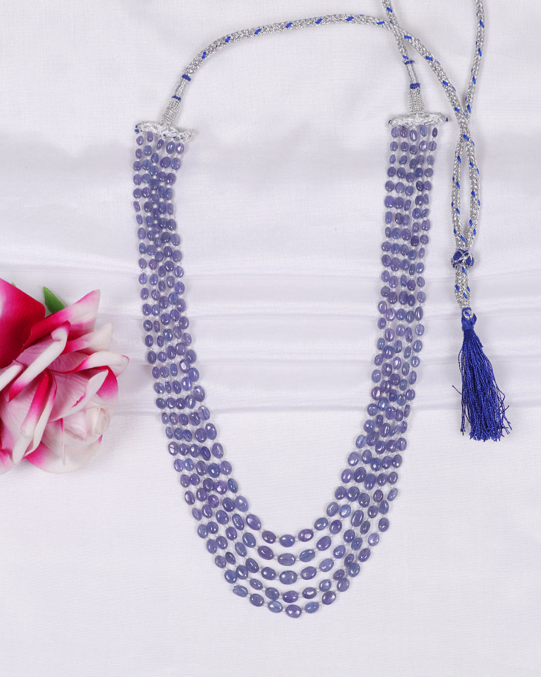 Natural Tanzanite & Pearl Gemstone Oval Beads Necklace Jewelry