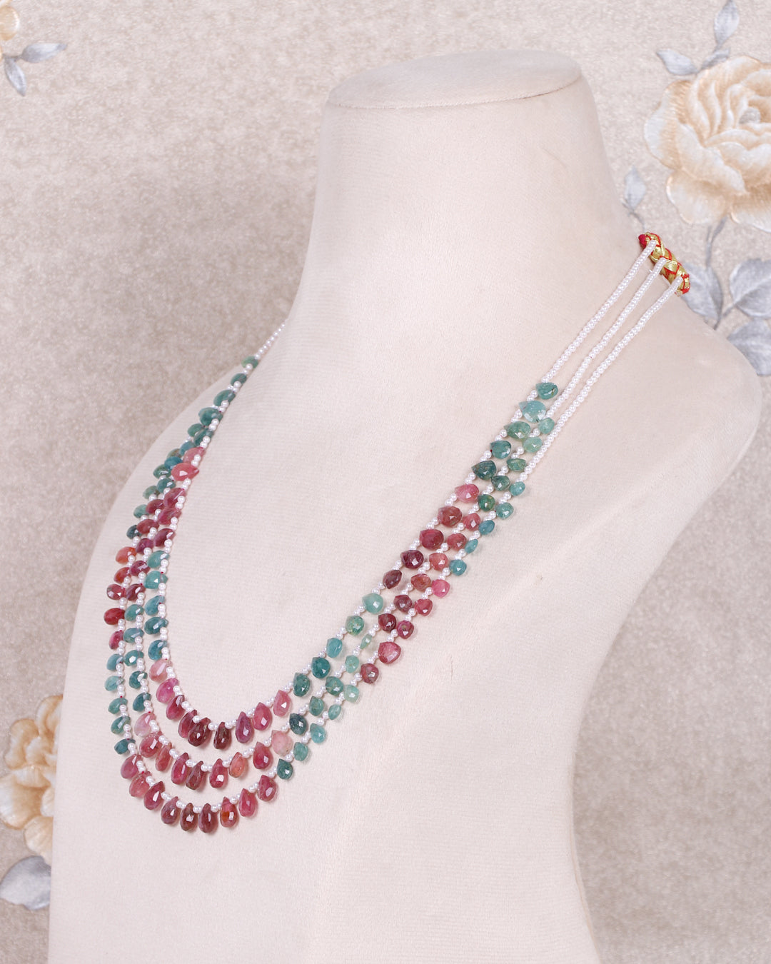 Natural Multi Tourmaline & Pearl Gemstone Faceted Pear Beads Necklace Jewelry