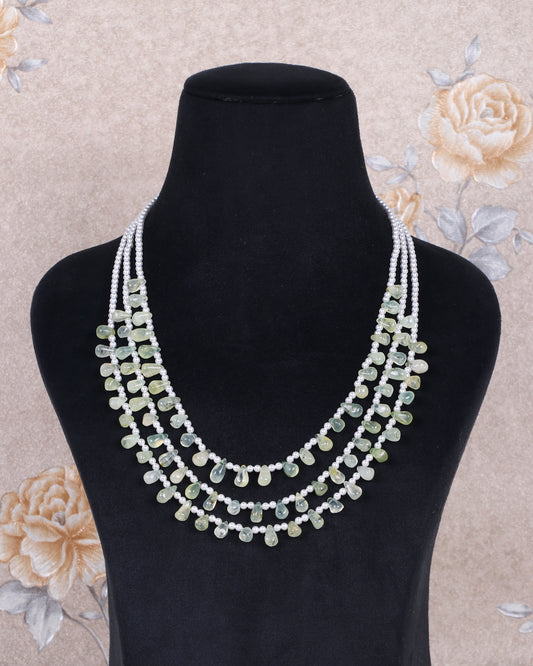 Natural Prehnite & Pearl Gemstone Pear Beads Necklace Jewelry