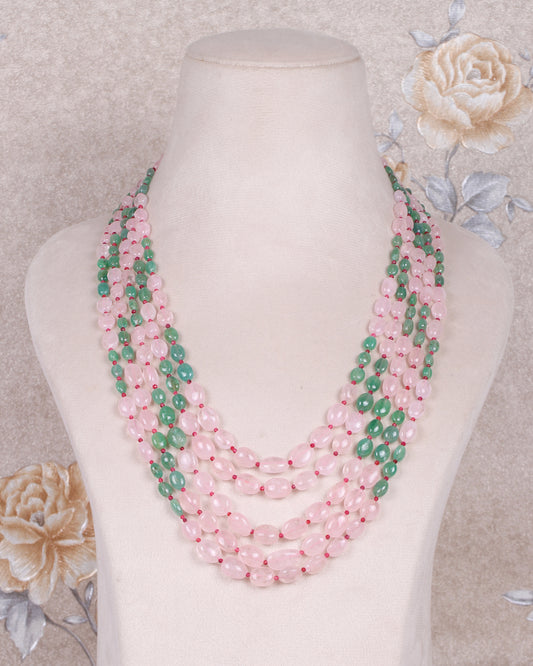 Natural Morganite & Emerald Gemstone Oval Beads Necklace Jewelry