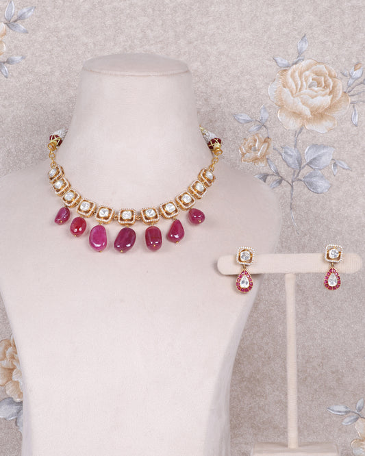 925 Silver Ruby & Polki Designer Necklace Jewelry