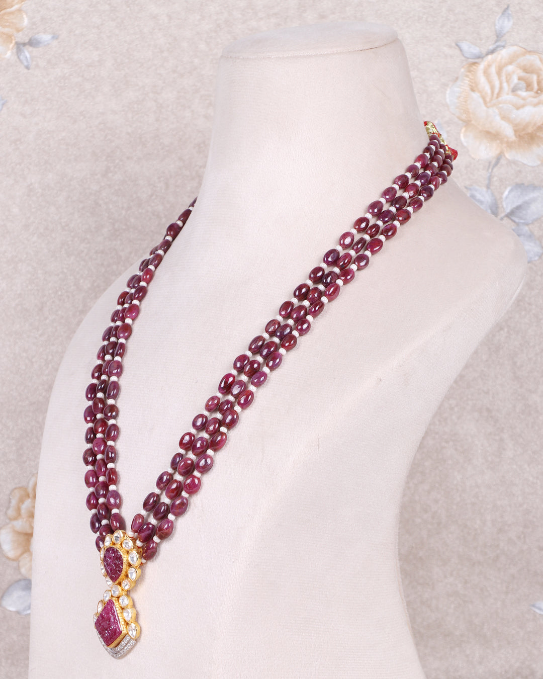 925 Silver Ruby & Pearl Polki Designer Necklace Jewelry