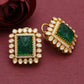 925 Silver Emerald Moissanite Polki Stud Earring