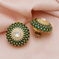 925 Silver Moissanite Polki Stud Green Earring