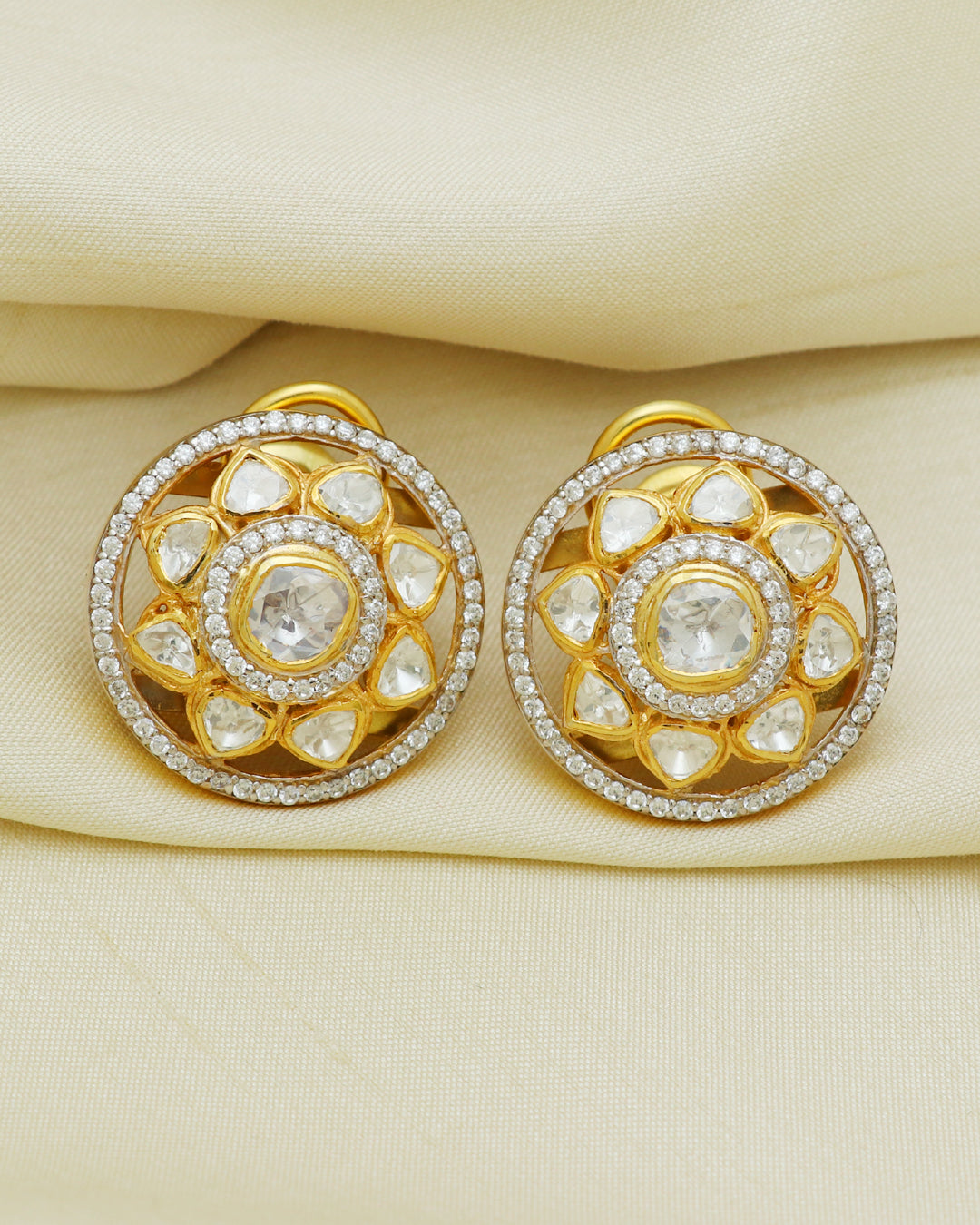 925 Silver Moissanite Polki Stud Earring