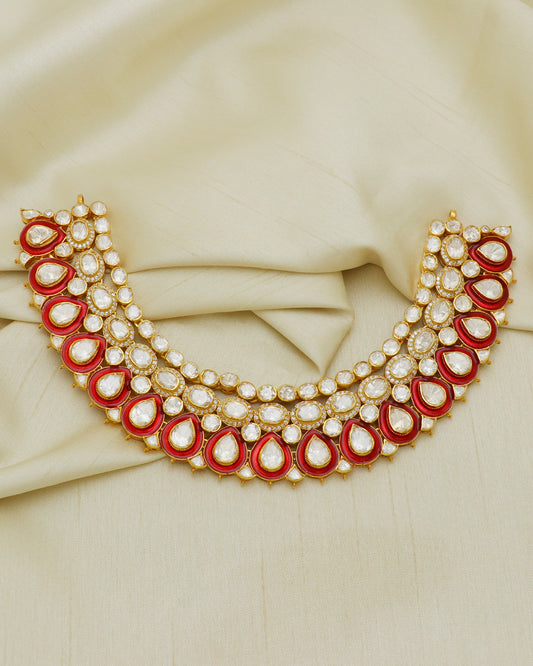 925 Silver Moissanite Polki Red Choker Necklace