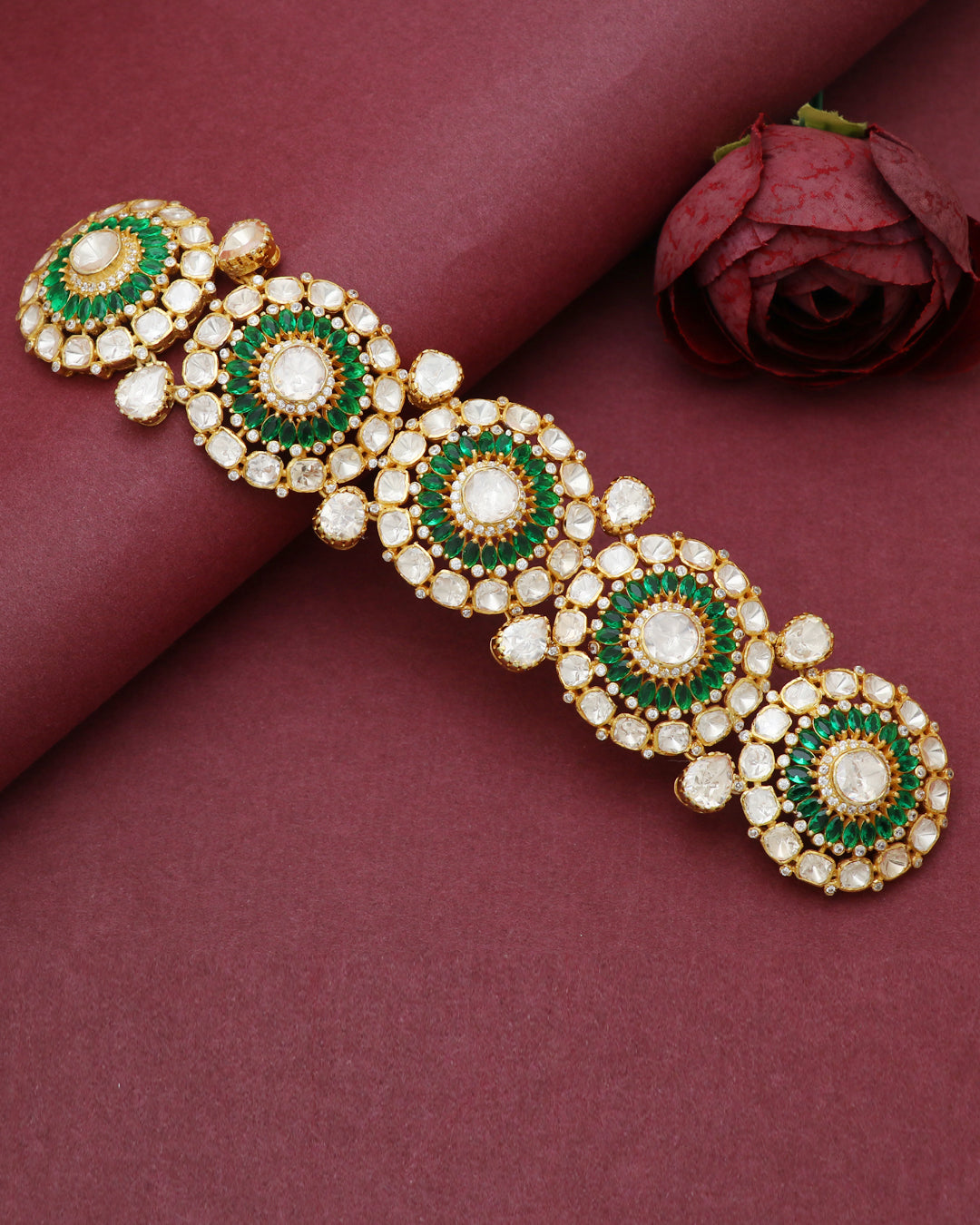 925 Silver Polki Green Choker Necklace