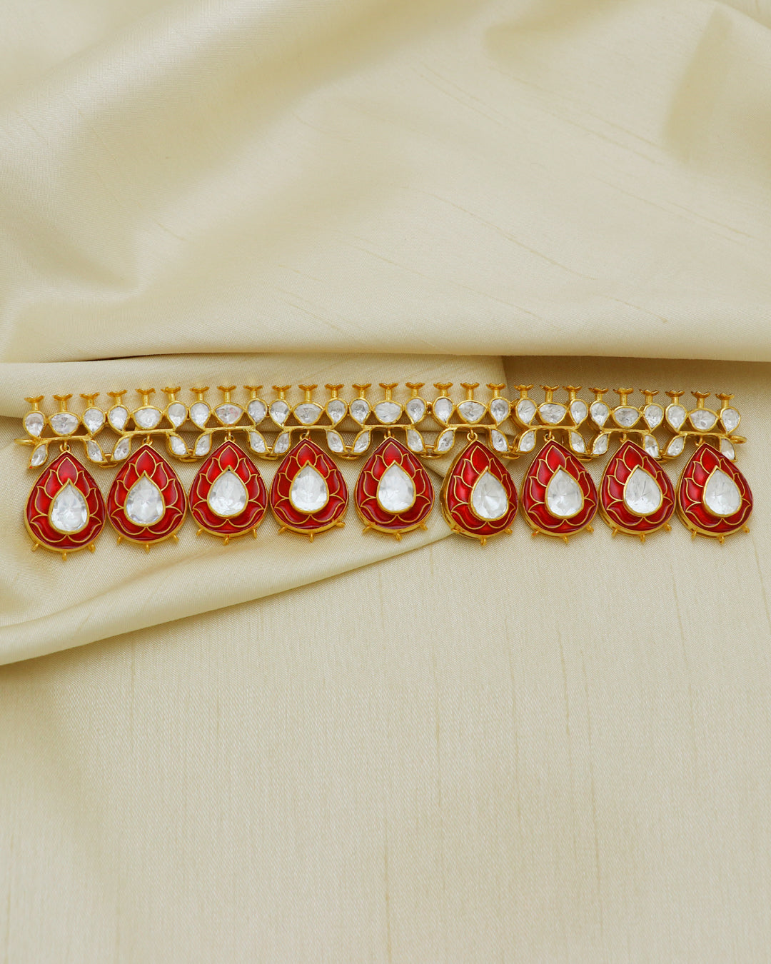 925 Silver Polki Red Choker Necklace