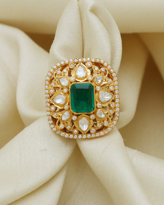 925 Silver Emerald Moissanite Adjustable Ring