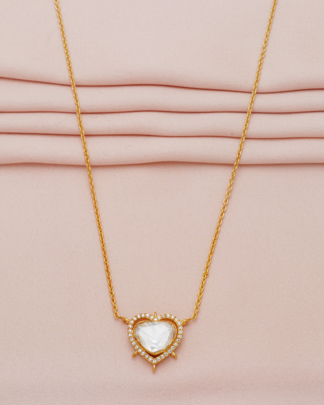 925 Silver Moissanite Polki Heart Shape Necklace
