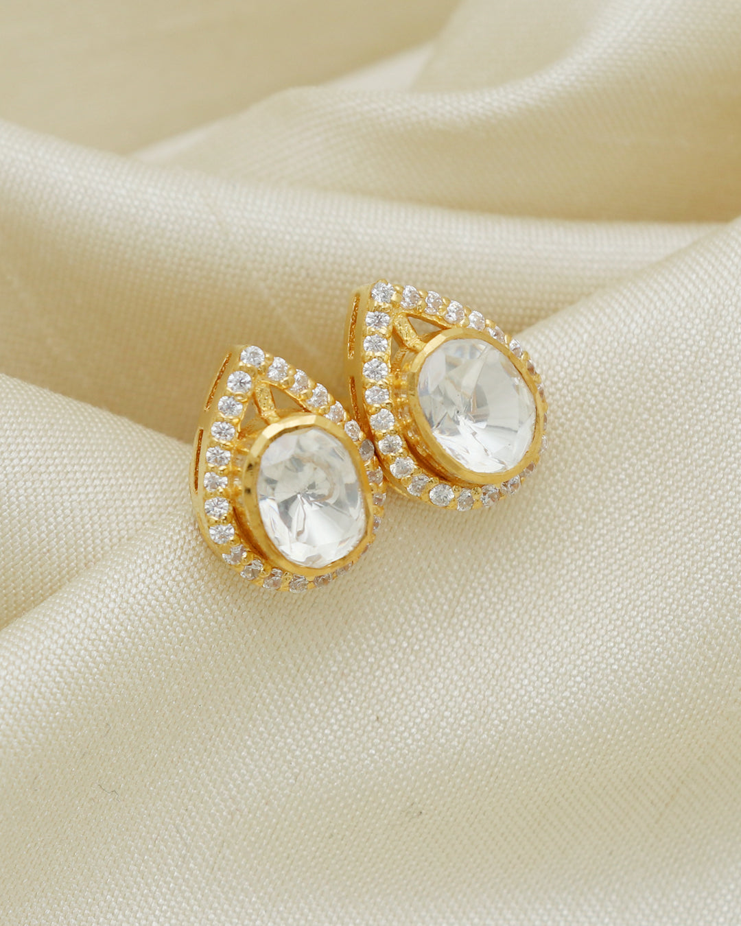 925 Silver Moissanite Polki Pear Shape Stud Earring