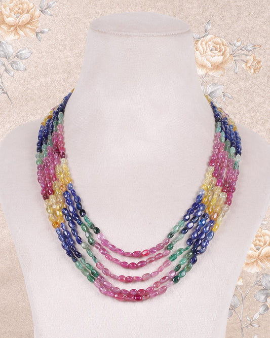 Natural Multi Sapphire Gemstone Oval Beads Necklace Jewelry