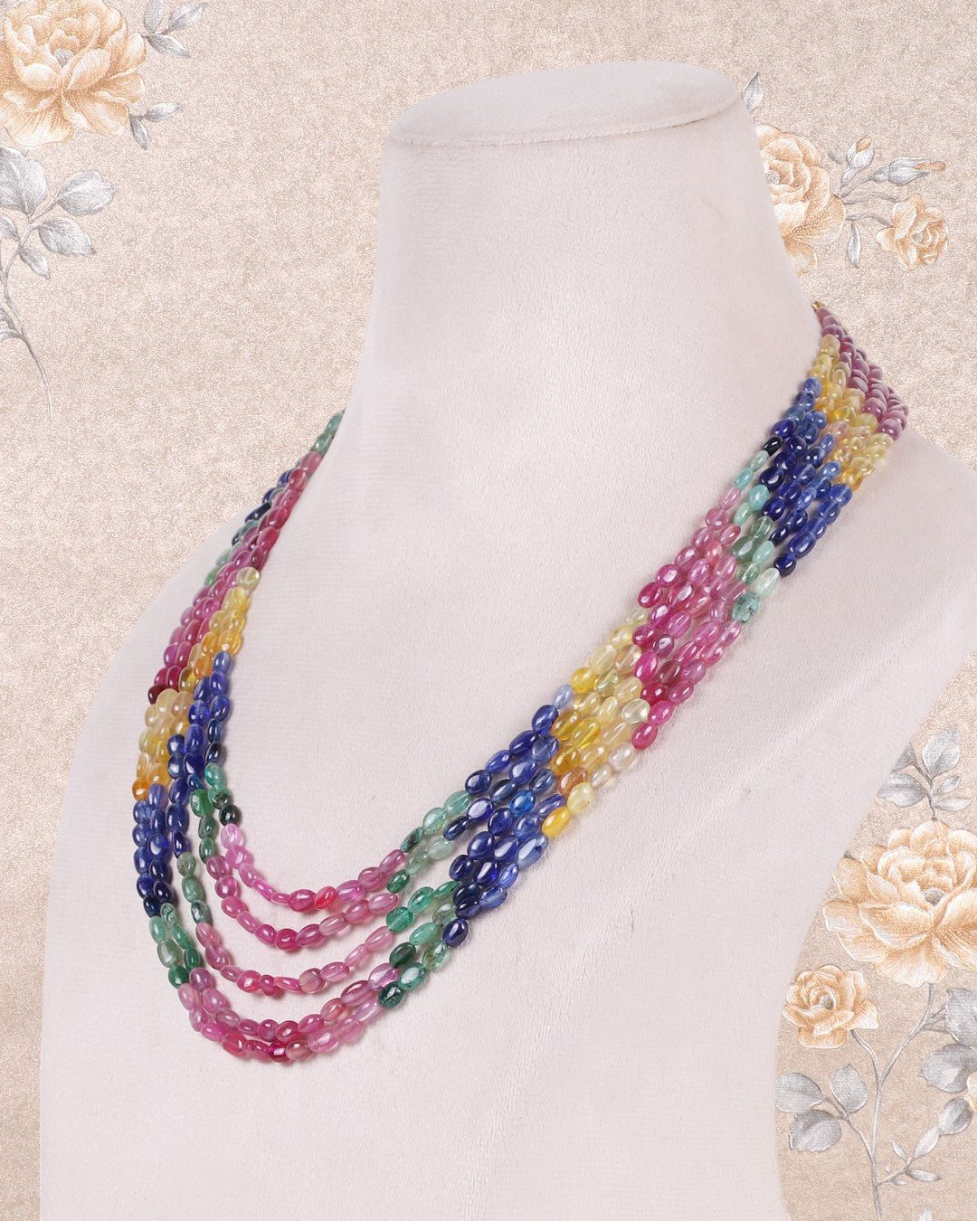 Natural Multi Sapphire Gemstone Oval Beads Necklace Jewelry