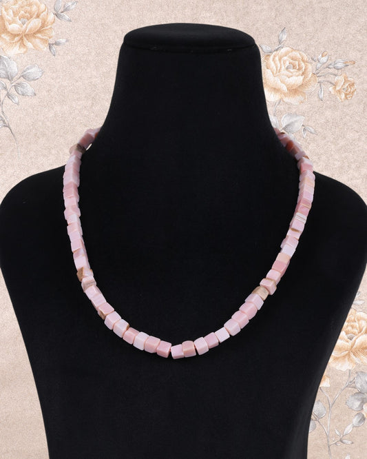 Pink Opal Gemstone Sqaure Beads Necklace Jewelry