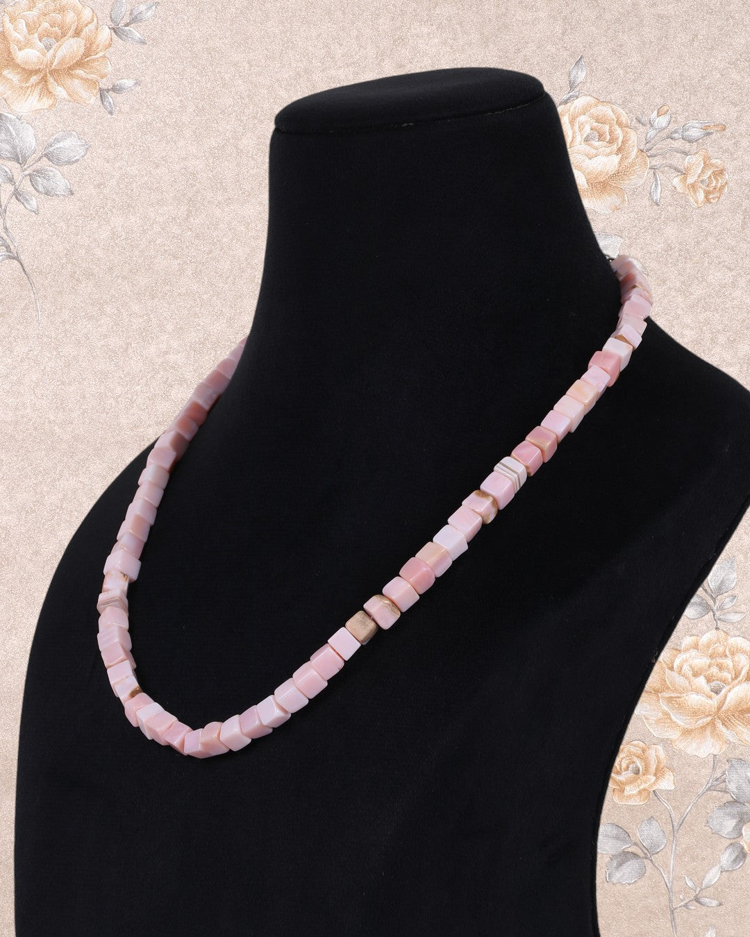 Pink Opal Gemstone Sqaure Beads Necklace Jewelry