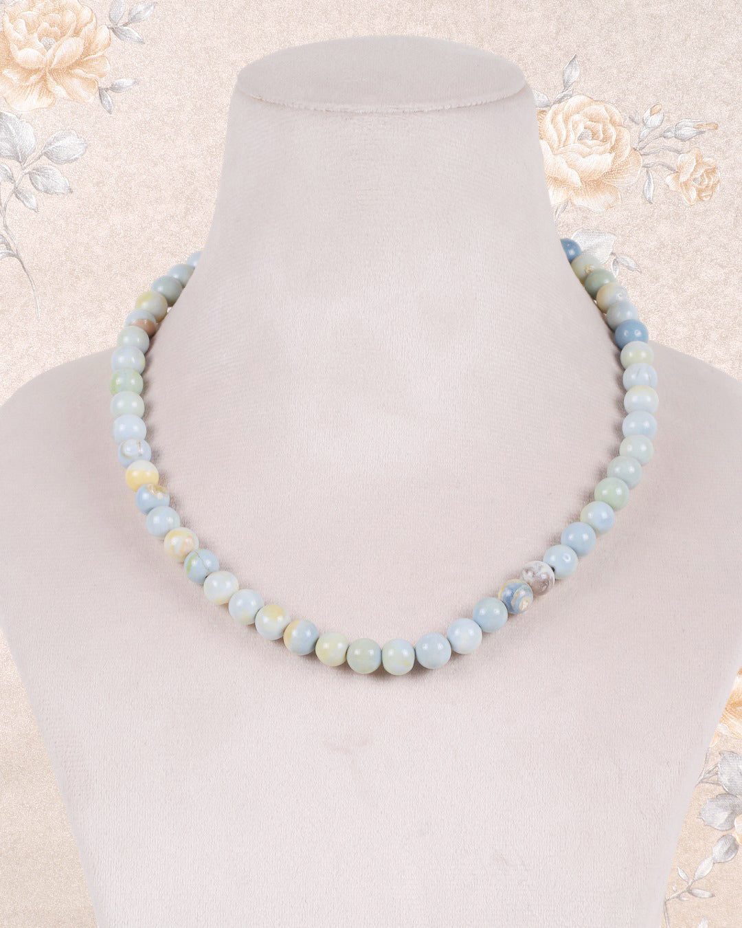 Blue  Opal Gemstone Round Smooth Beads Necklace Jewelry