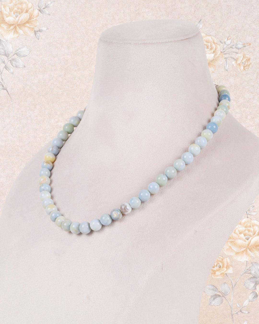 Blue  Opal Gemstone Round Smooth Beads Necklace Jewelry