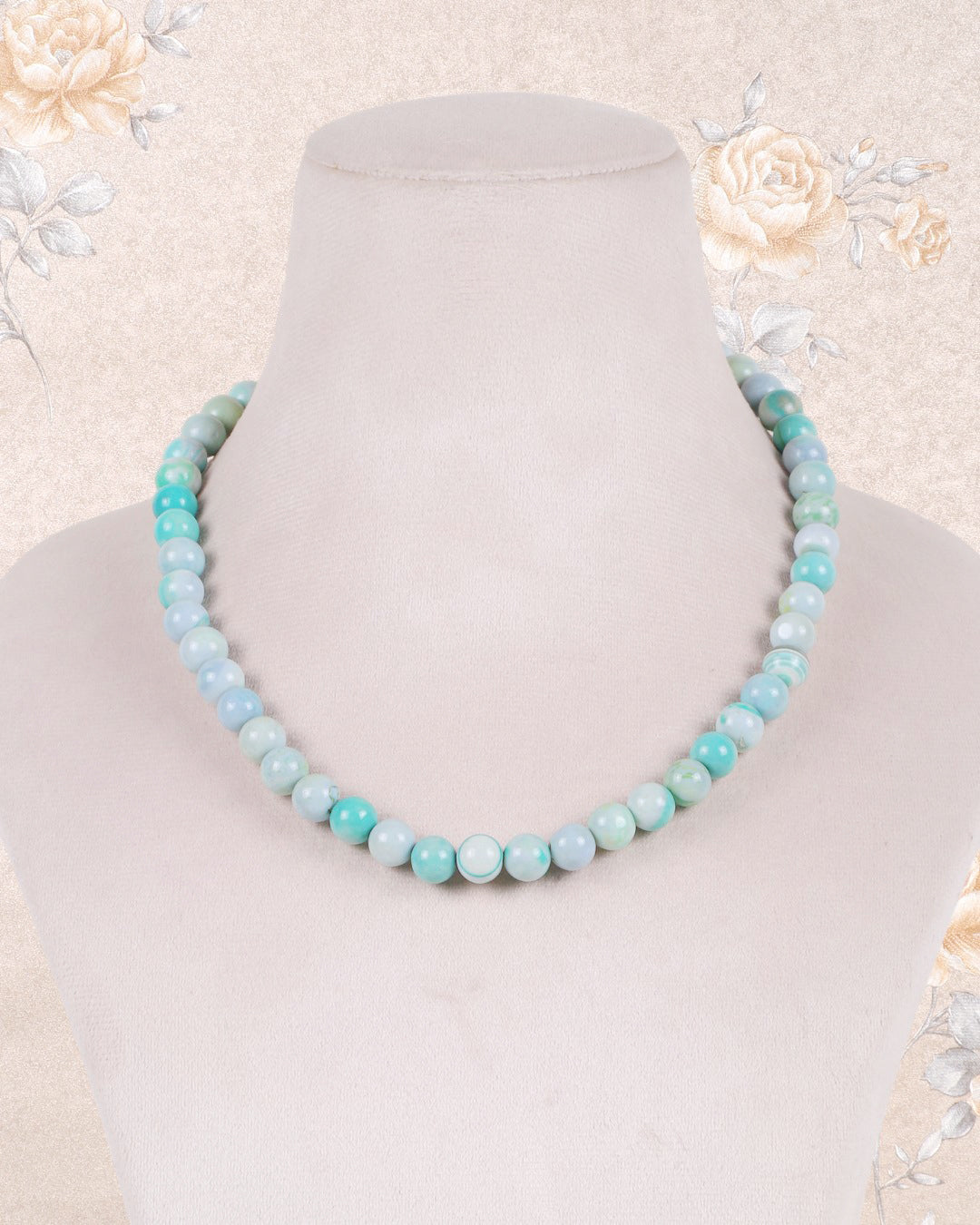 Blue  Opal Gemstone Round Smooth Beads Necklace Jewelry