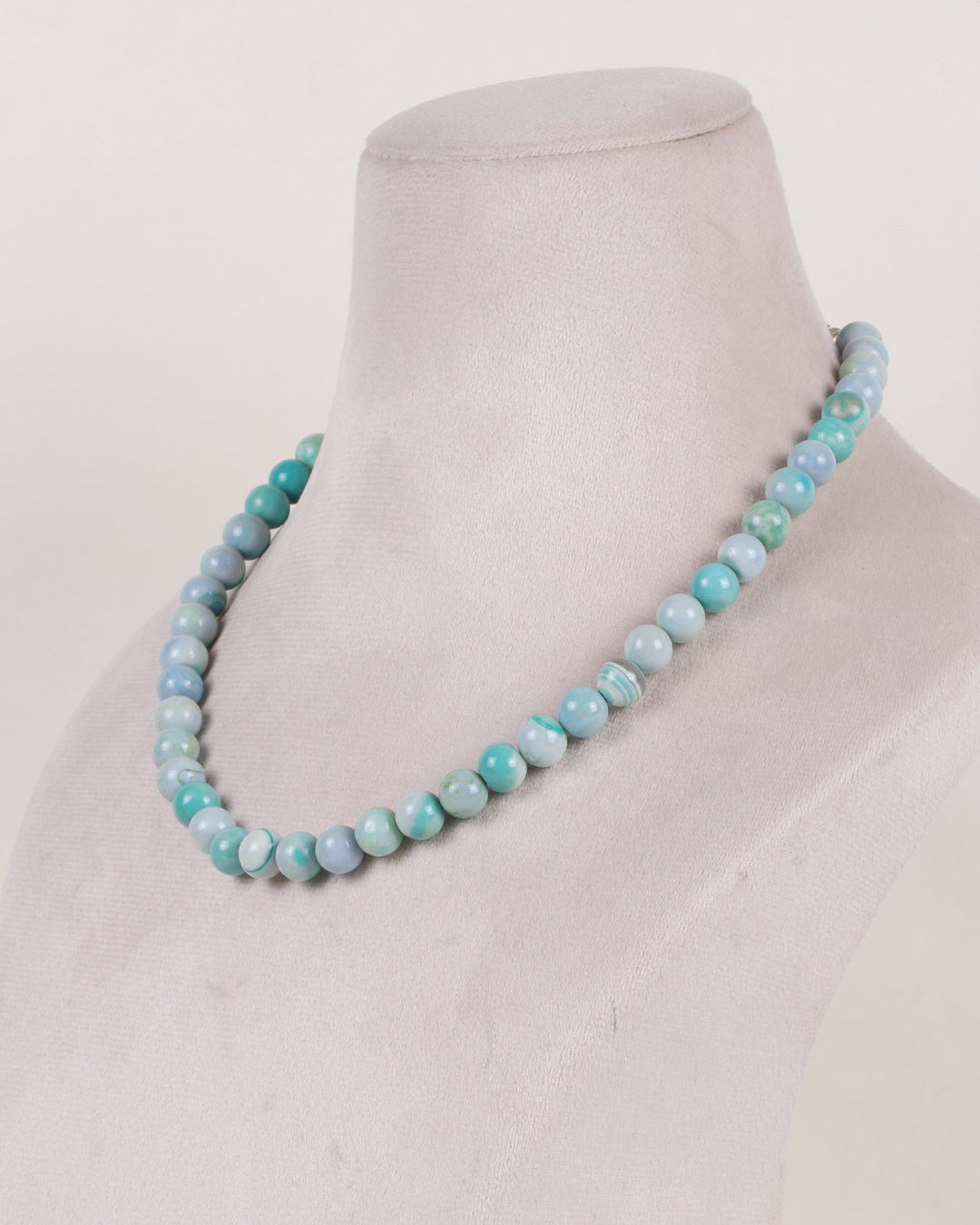 Blue  Opal Gemstone Round Smooth Beads Necklace Jewelry