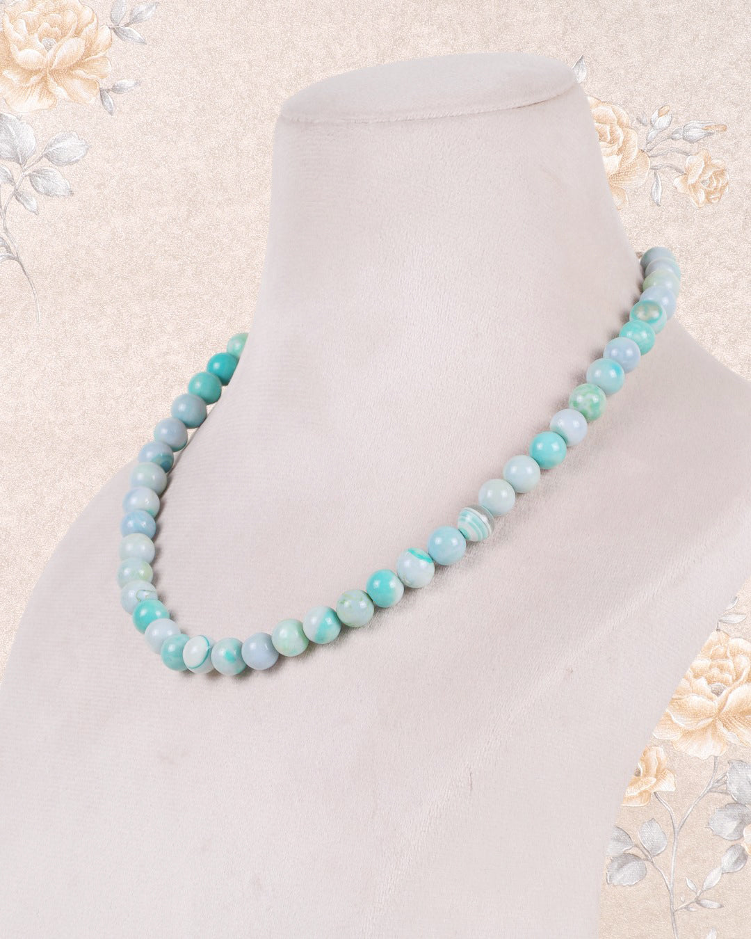 Blue  Opal Gemstone Round Smooth Beads Necklace Jewelry