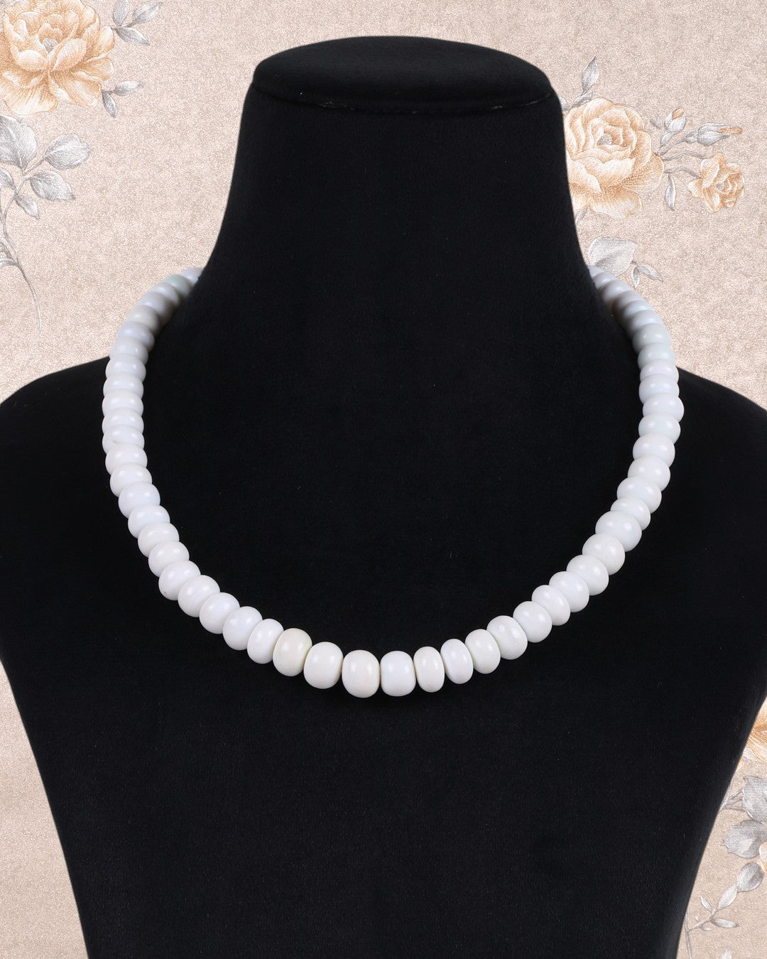 White Opal Gemstone Rondelle  Smooth Beads Necklace Jewelry