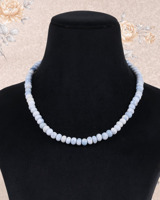 Blue Opal Gemstone Rondelle  Smooth Beads Necklace Jewelry