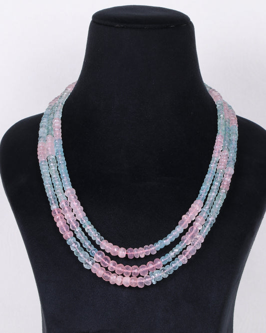 Natural Aquamarine And Morganite Gemstone Beads Necklace Jewelry