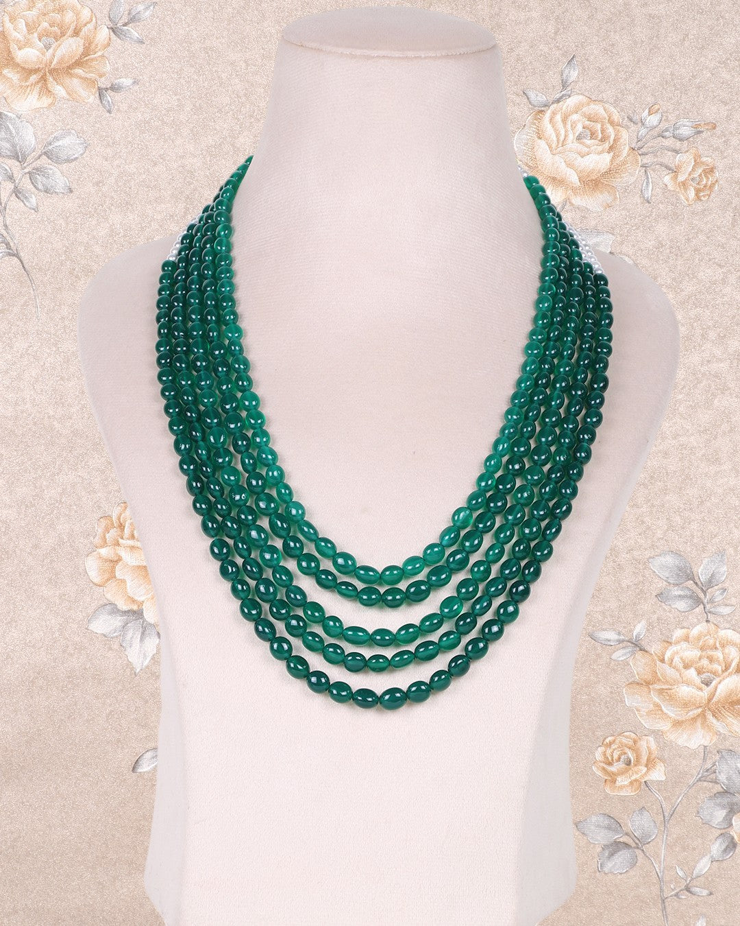 Natural Green Onyx And Pearl Gemstone Beads Necklace Jewelry