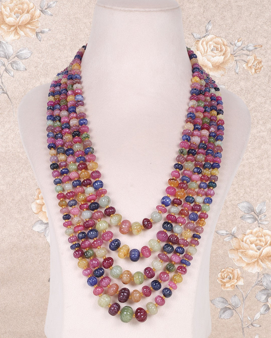 Natural Multi Precious Sapphire Gemstone Beads Pumpkin Necklace Jewelry