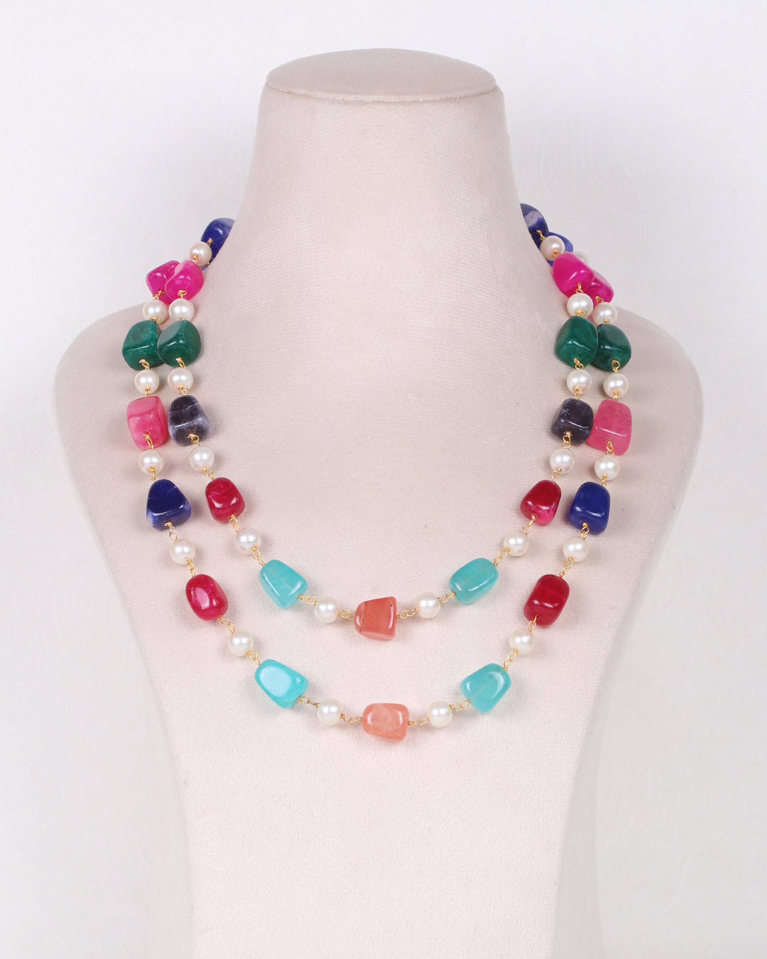 Natural Multi Quartz & Pearl Gemstone Beads Necklace Jewelry