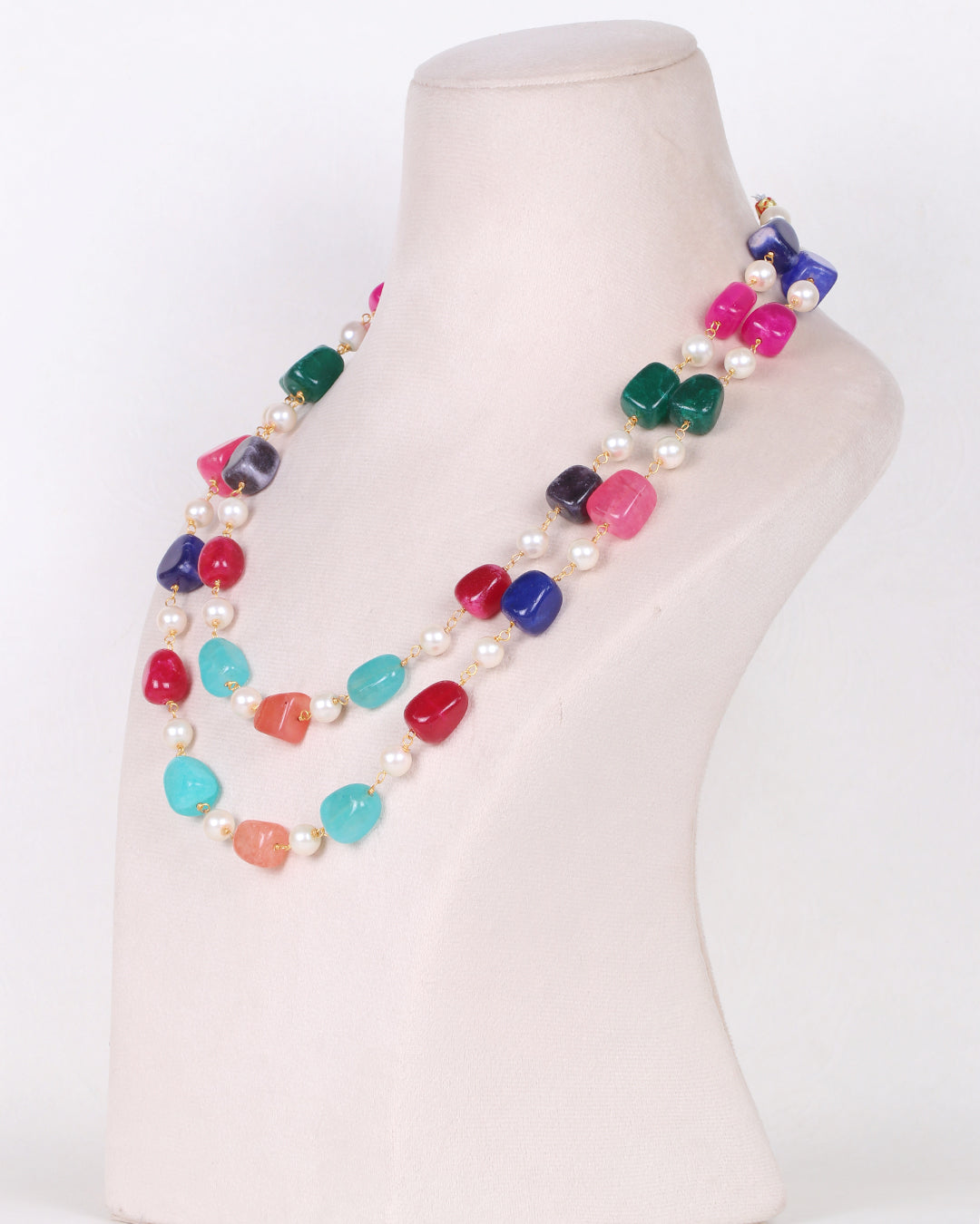 Natural Multi Quartz & Pearl Gemstone Beads Necklace Jewelry