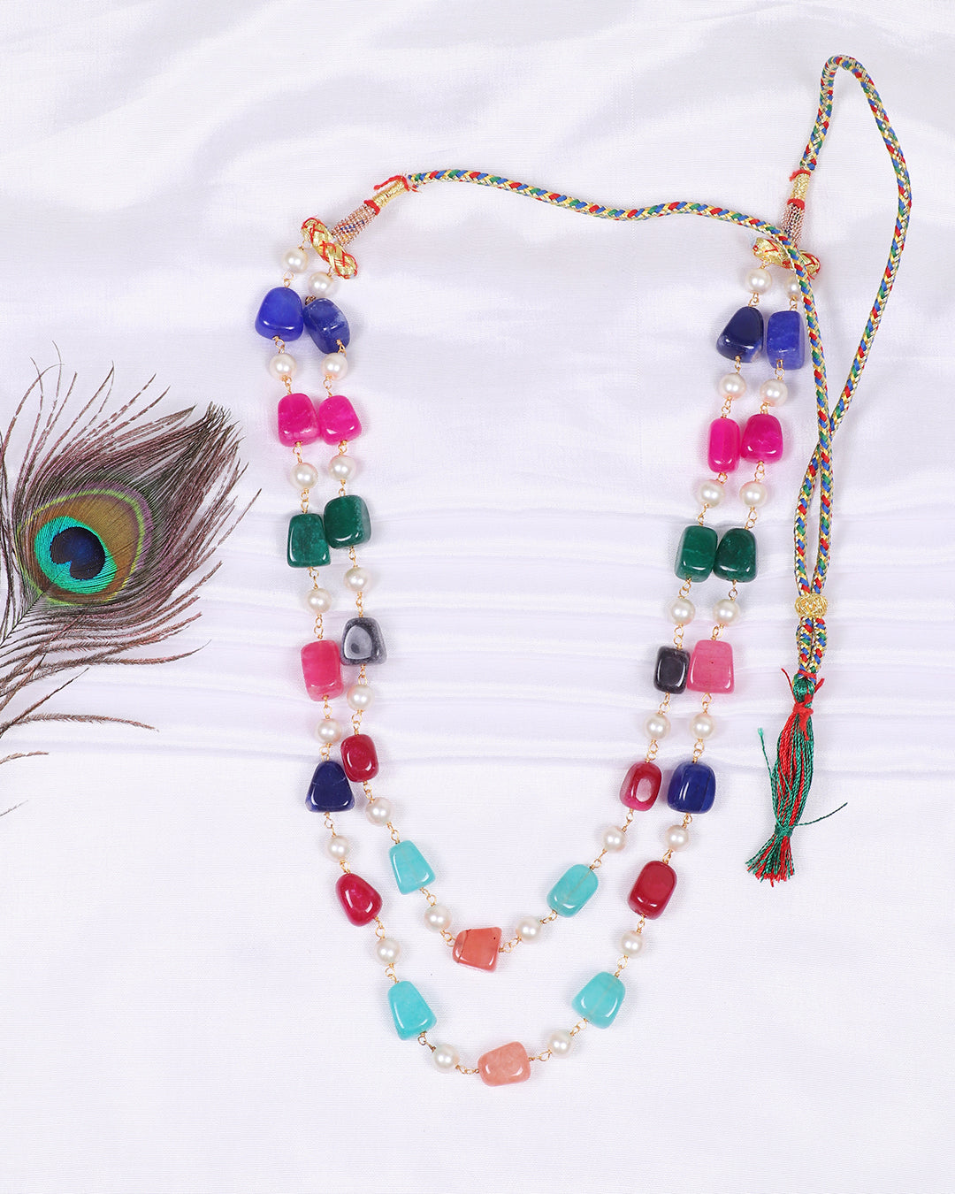 Natural Multi Quartz & Pearl Gemstone Beads Necklace Jewelry