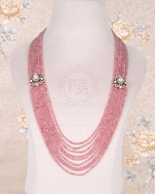 925 Silver Pink Strawberry Gemstone faceted Beads gemstone Necklace jewelry