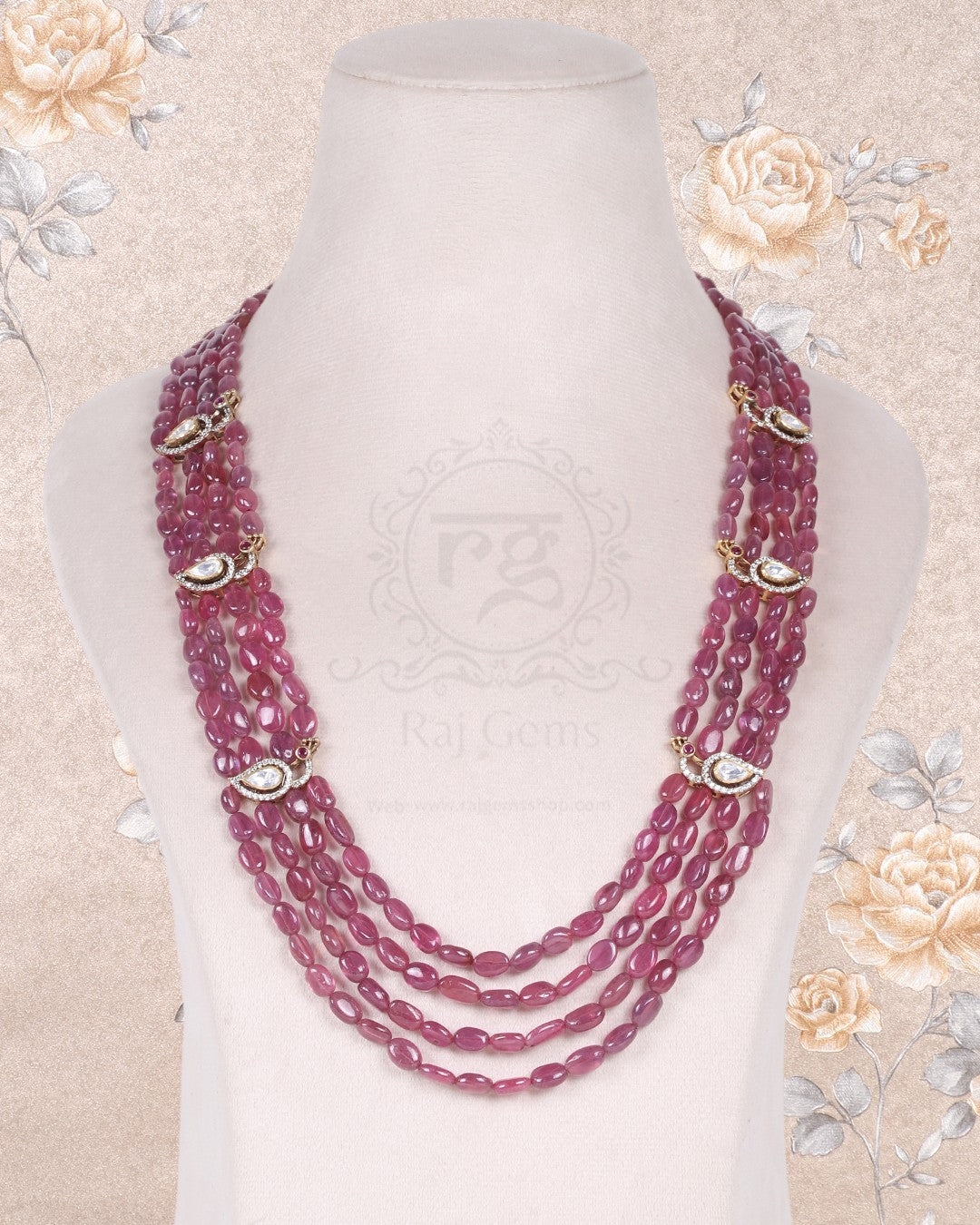 925 Silver Ruby Gemstone Beads Necklace Jewelry