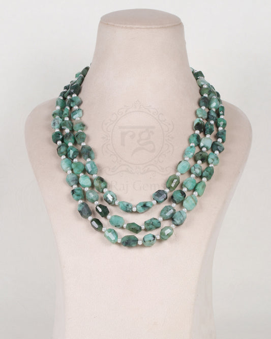Natural Emerald And Pearl Gemstone faceted Beads Necklace Jewelry