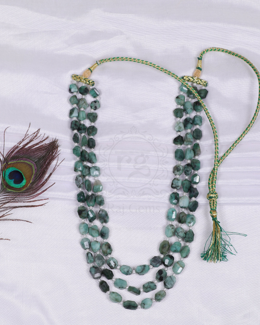 Natural Emerald And Pearl Gemstone faceted Beads Necklace Jewelry