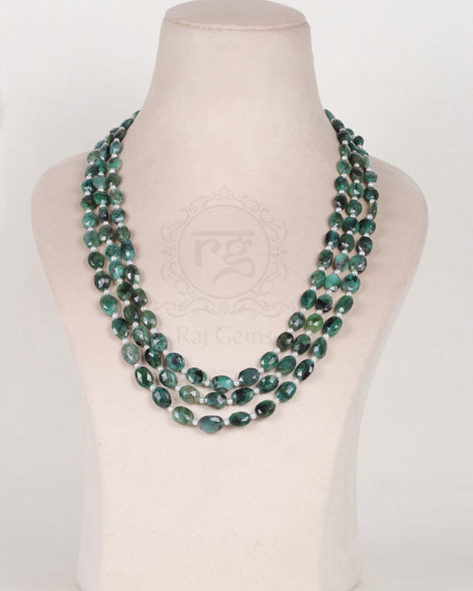 Natural Emerald And Pearl Gemstone faceted Beads Necklace Jewelry
