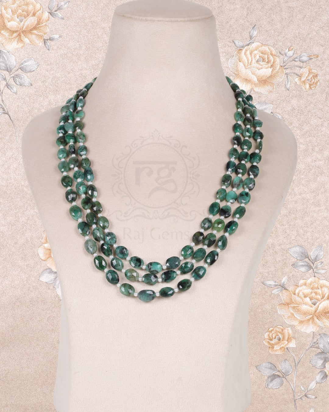 Natural Emerald And Pearl Gemstone faceted Beads Necklace Jewelry