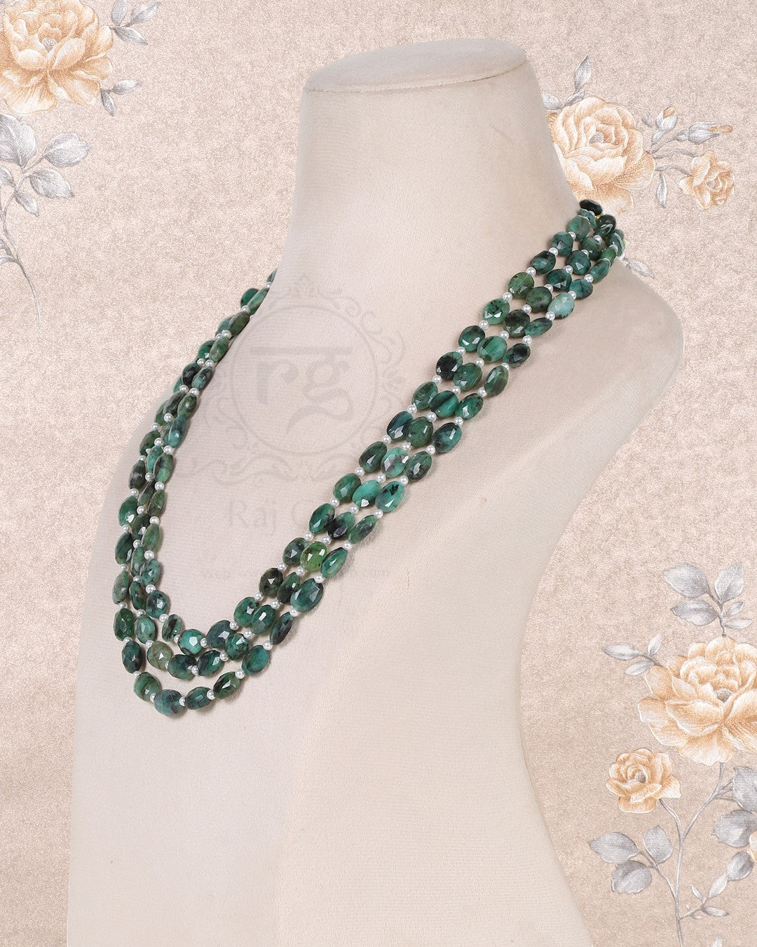 Natural Emerald And Pearl Gemstone faceted Beads Necklace Jewelry