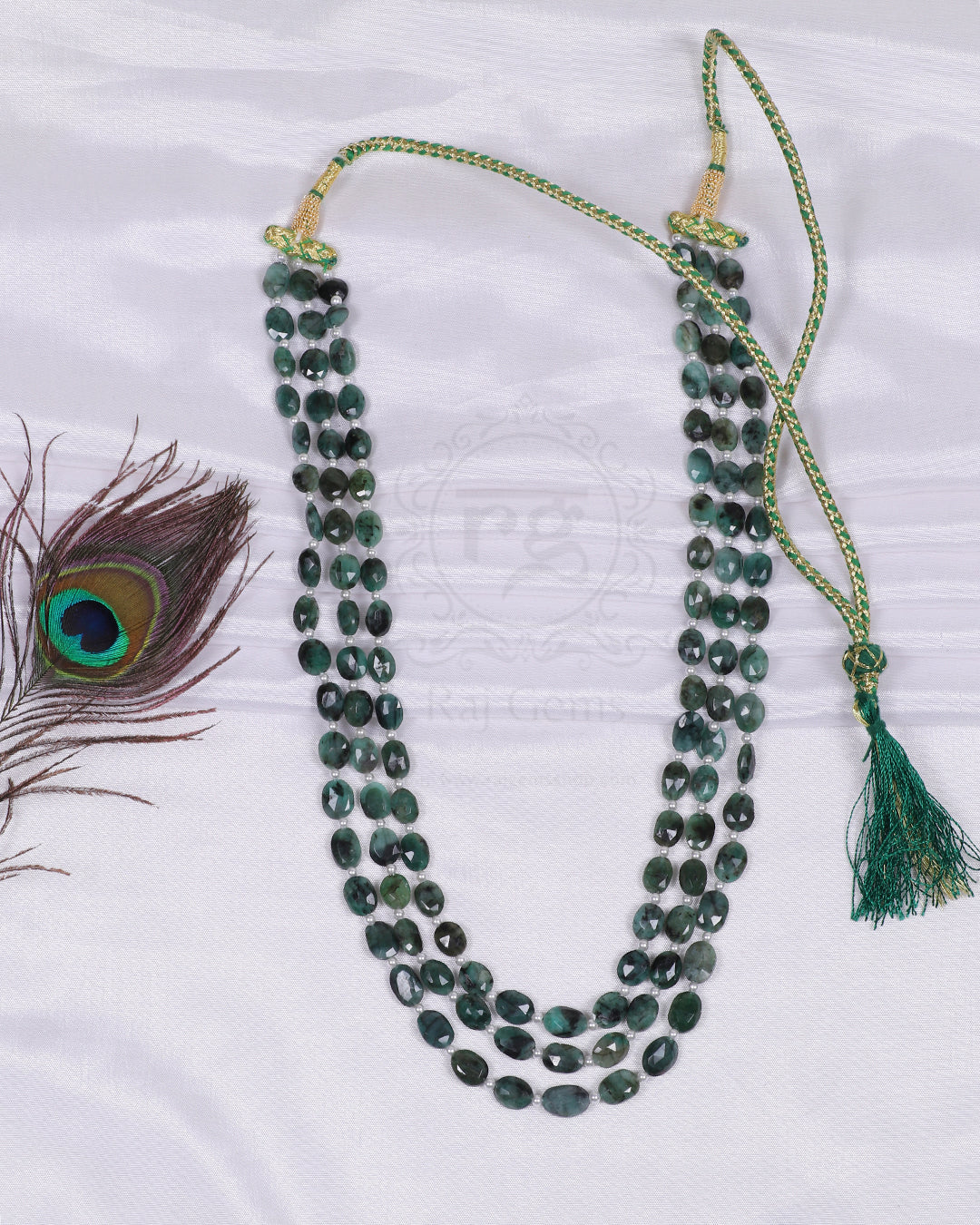 Natural Emerald And Pearl Gemstone faceted Beads Necklace Jewelry